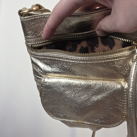 ✨ B. Makowski Champagne Gold Leather Crossbody 🥂 Metallic Boho Chic Bag ✨ - Picture 5 of 16